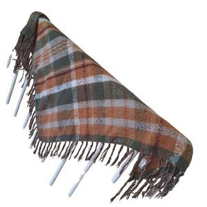 Autumn Fall Cozy Fringed Wrap Scarf ALTARD STATE Shawl Green Orange Wine 75 x 33